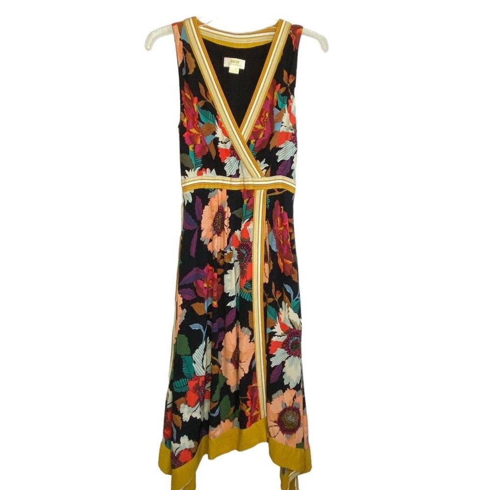 Anthropologie Floral Wrap Midi Dress in Black, Mustard, Teal, Pink